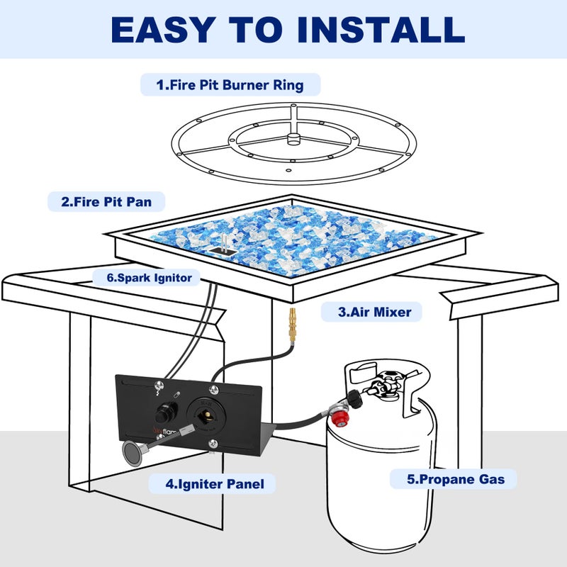 Skyflame Fire Pit Gas Burner Spark Ignition Kit - Including Push Button Igniter, 3/4 Straight Gas Key Valve with Key, Black - Image 5